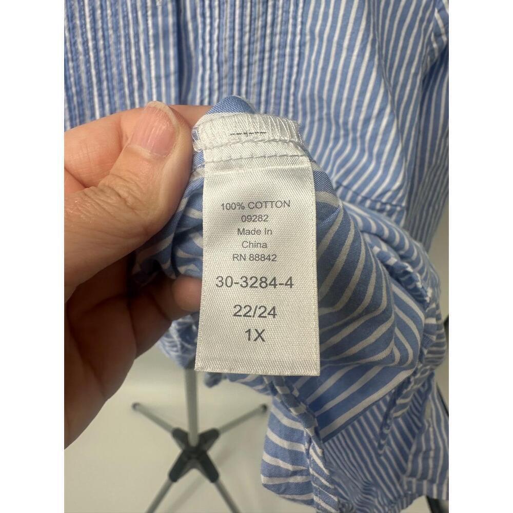 Woman Within Cotton Button Up Blue/White Striped Long Sleeve Lightweight Size 1X - Picture 3 of 4